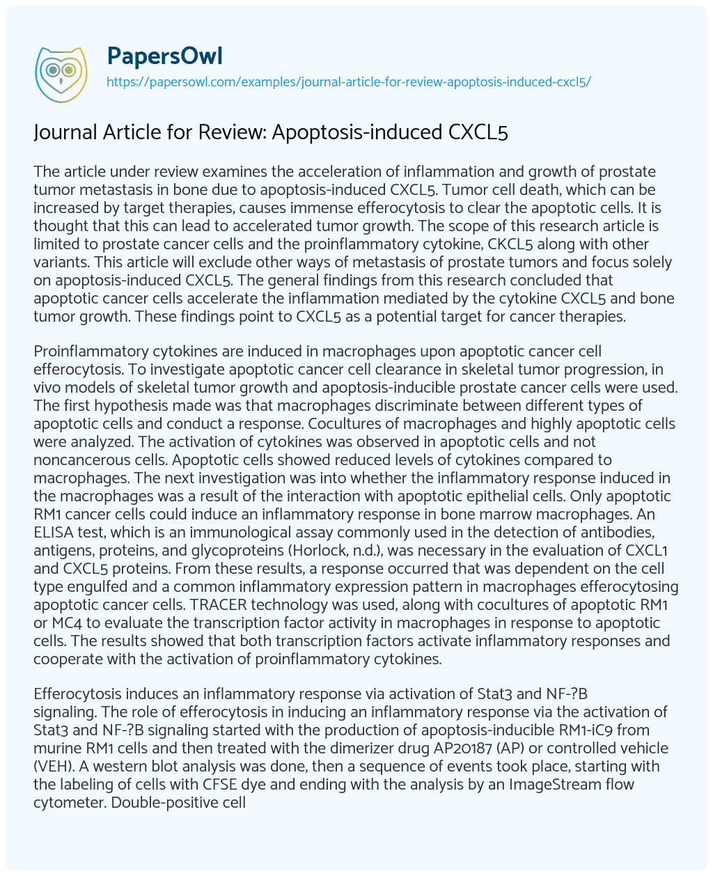 Essay on Journal Article for Review: Apoptosis-induced CXCL5