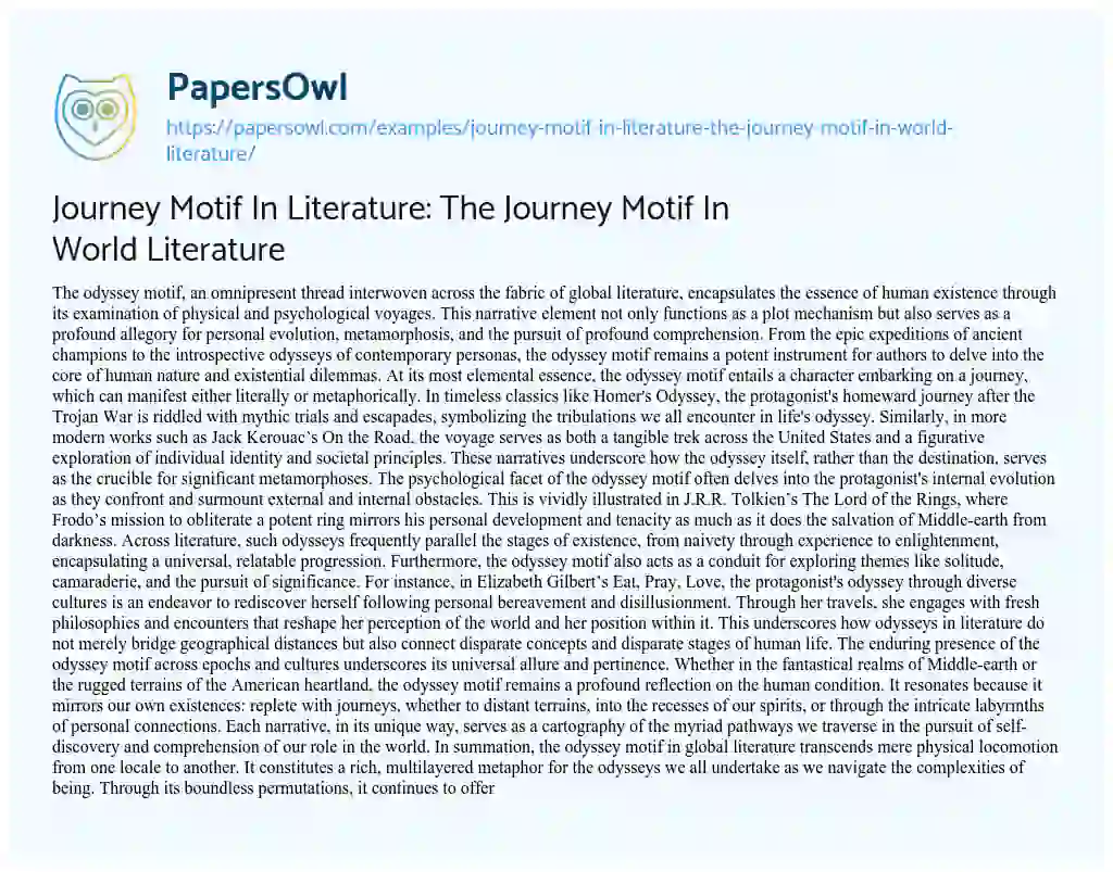 Essay on Journey Motif in Literature: the Journey Motif in World Literature