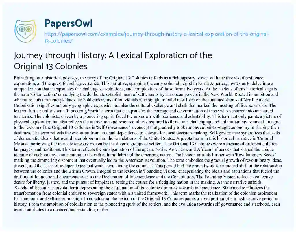 Essay on Journey through History: a Lexical Exploration of the Original 13 Colonies