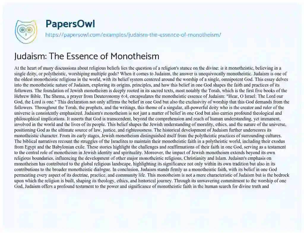 Essay on Judaism: the Essence of Monotheism