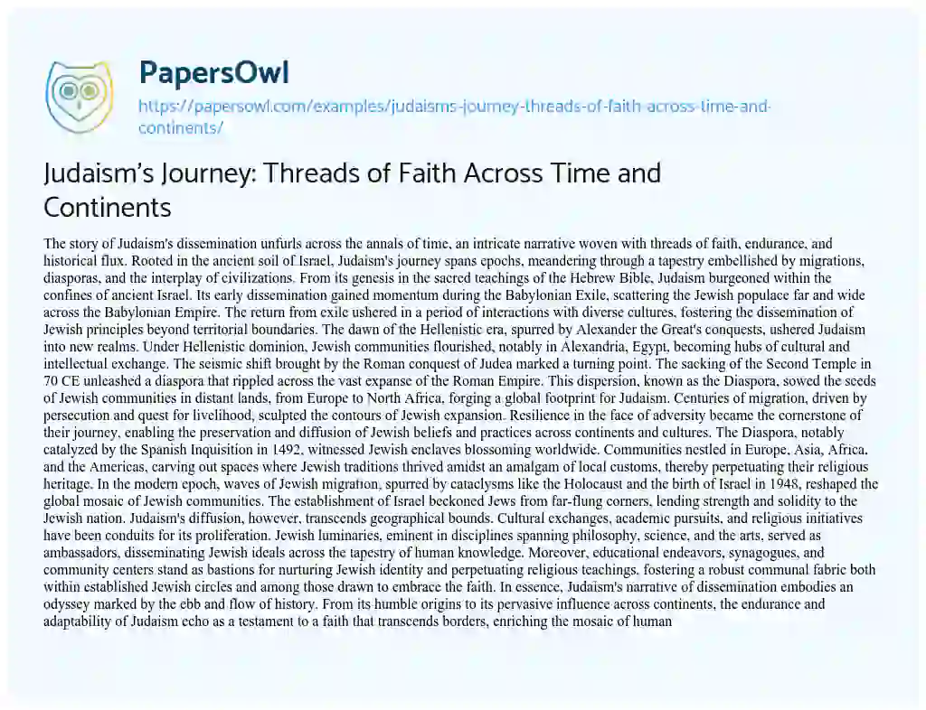 Essay on Judaism’s Journey: Threads of Faith Across Time and Continents