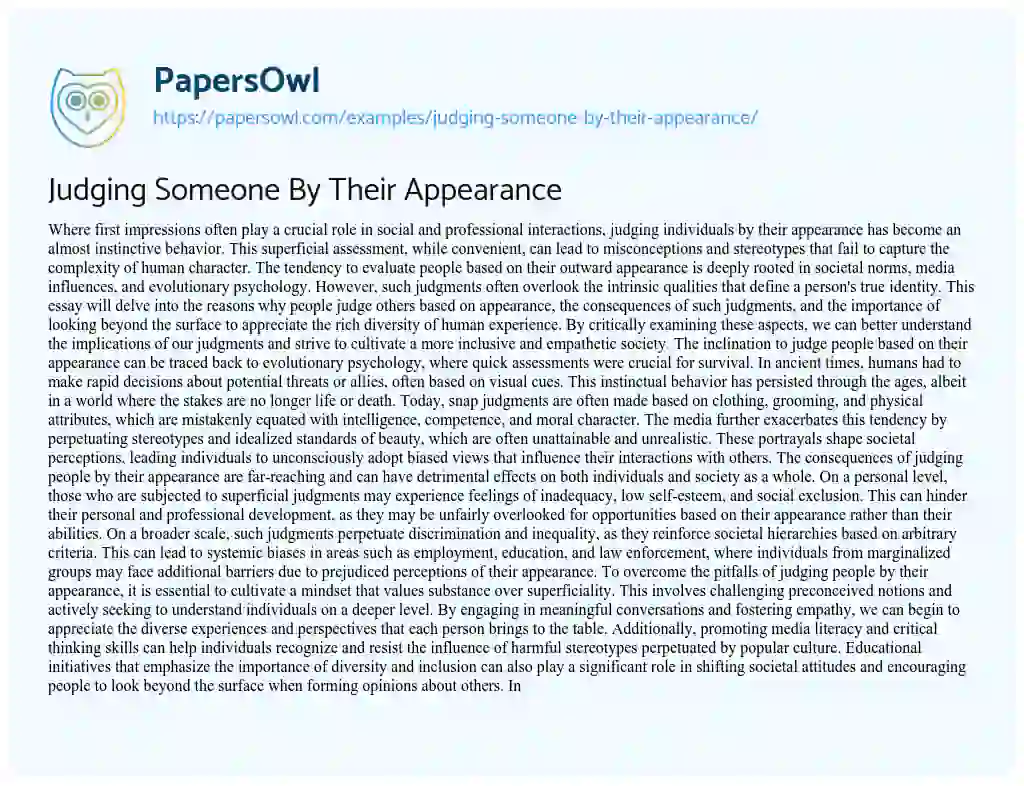 Essay on Judging Someone By Their Appearance