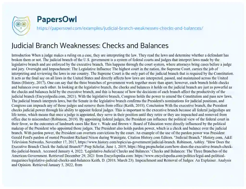 3 weaknesses of the judicial branch