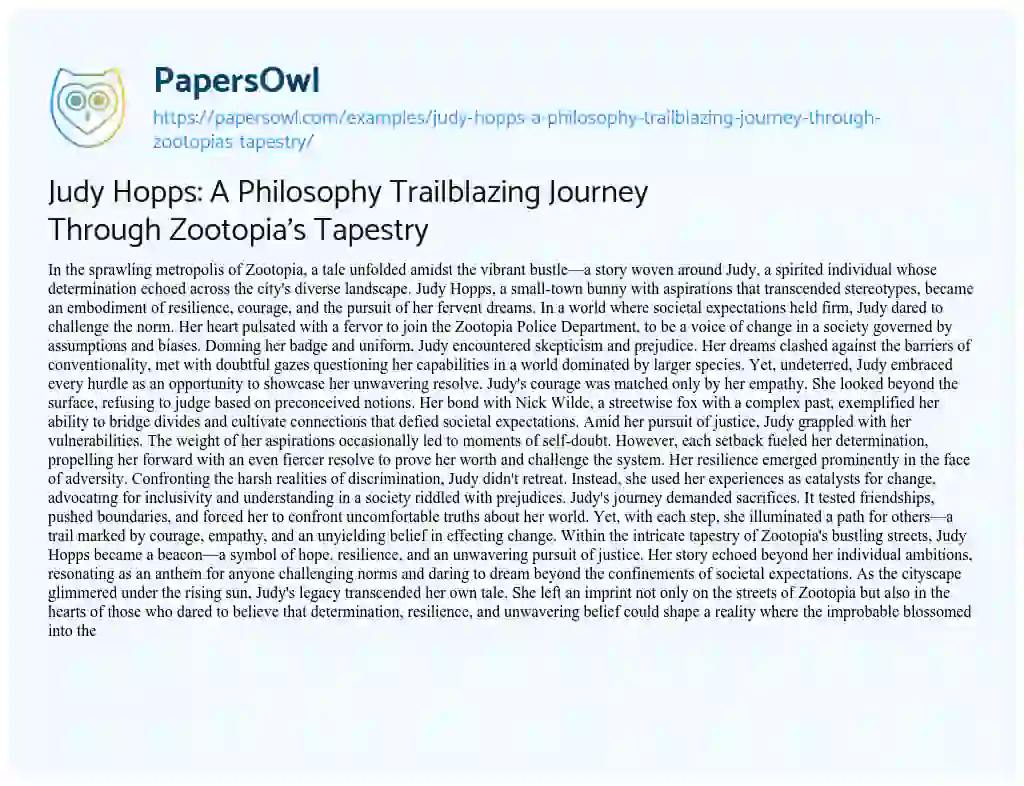 Essay on Judy Hopps: a Philosophy Trailblazing Journey through Zootopia’s Tapestry