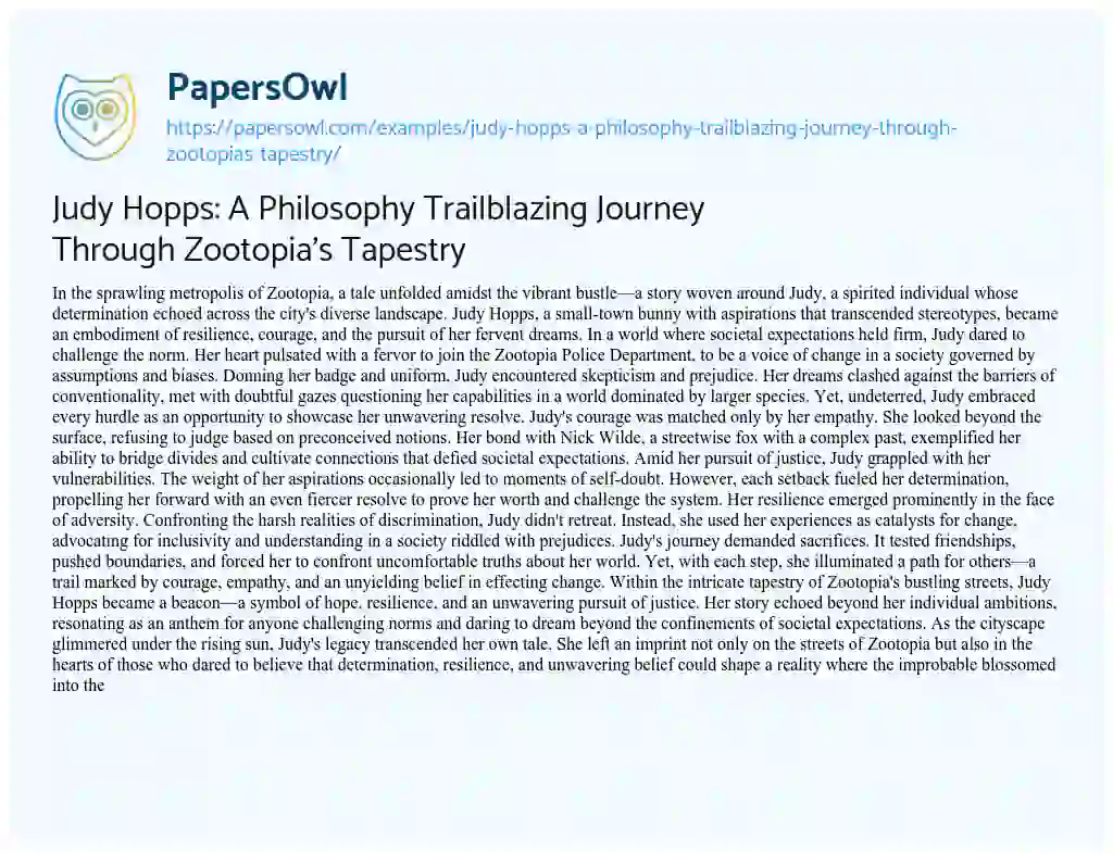 Essay on Judy Hopps: A Philosophy Trailblazing Journey Through Zootopia’s Tapestry