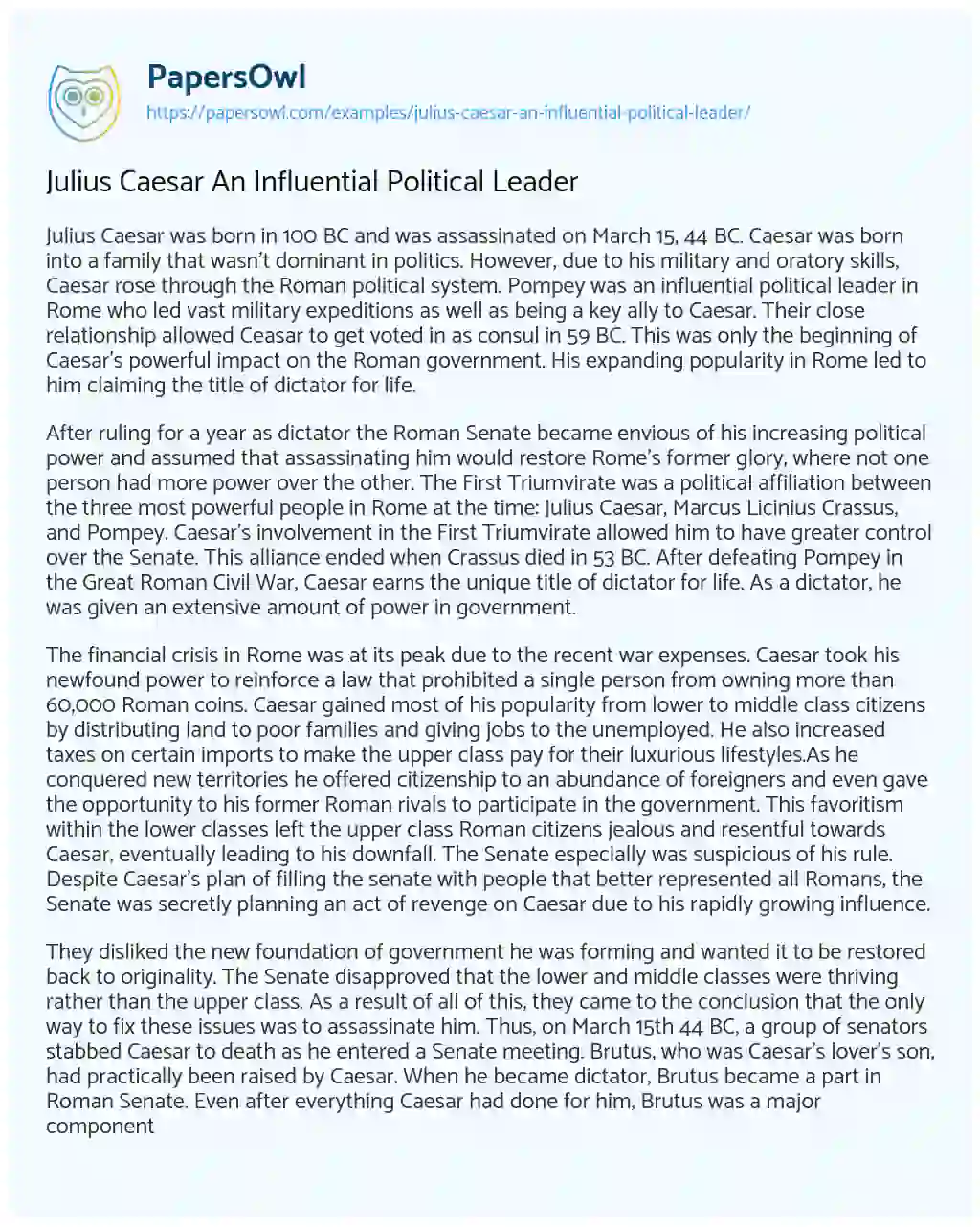 Essay on Julius Caesar an Influential Political Leader
