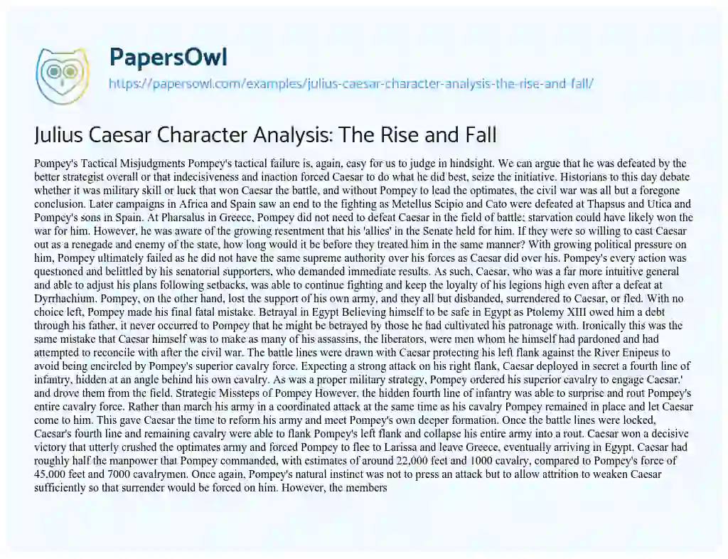 Essay on Julius Caesar Character Analysis: the Rise and Fall