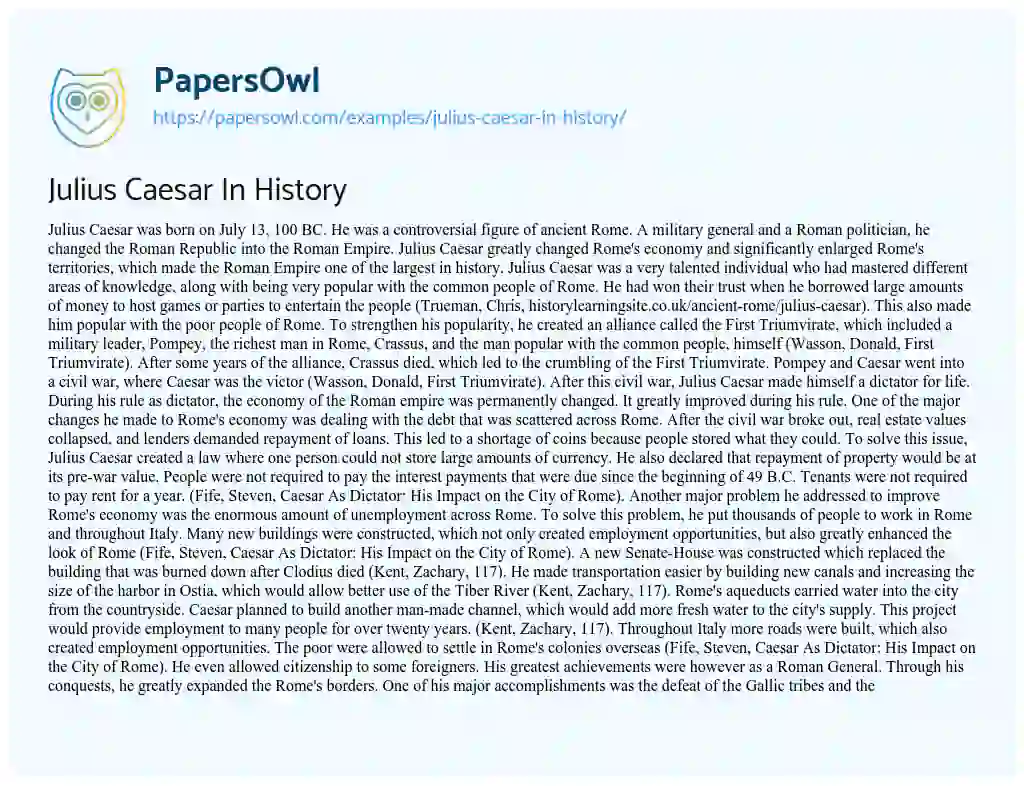 Julius Caesar in History essay