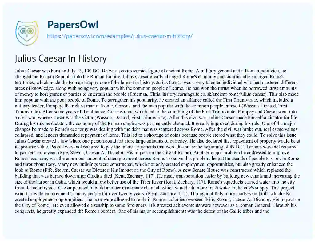 Essay on Julius Caesar in History