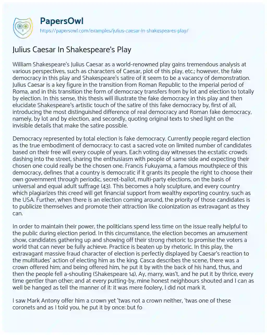Essay on Julius Caesar in Shakespeare’s Play