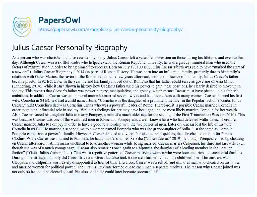 Essay on Julius Caesar Personality Biography