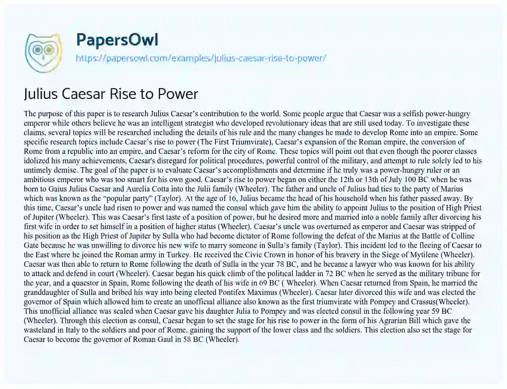 Essay on Julius Caesar Rise to Power