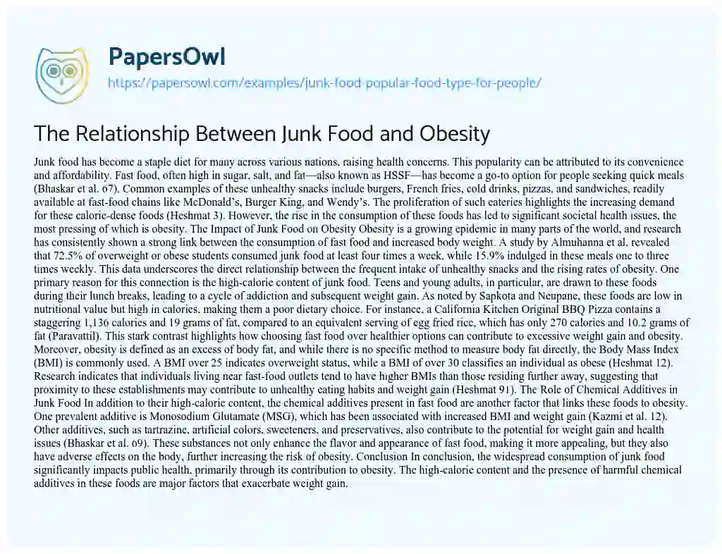 Essay on Junk Food – Popular Food Type for People