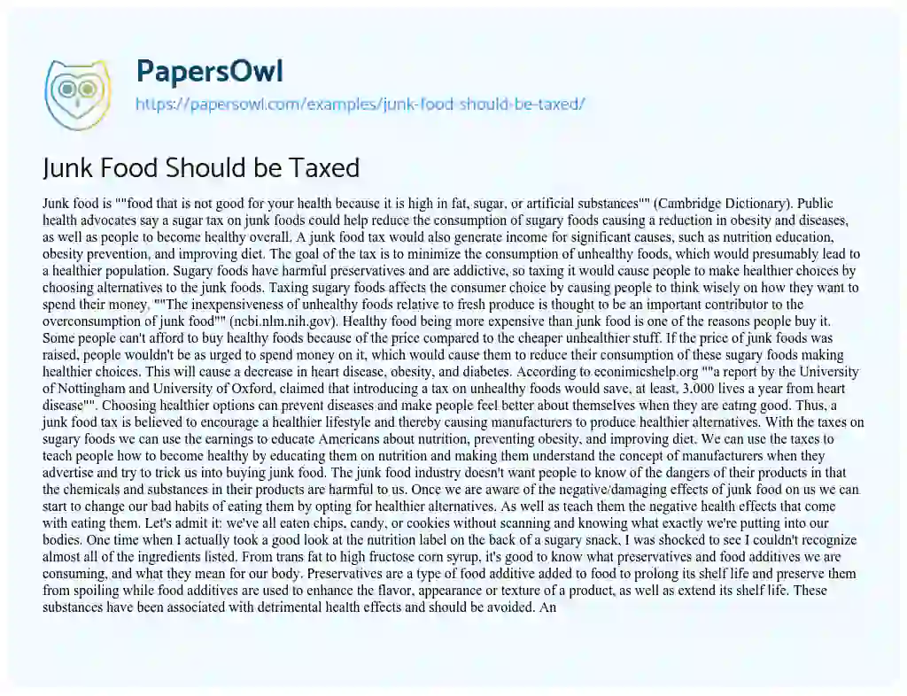 Essay on Junk Food should be Taxed