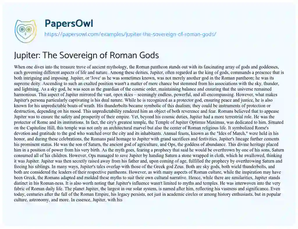 Essay on Jupiter: the Sovereign of Roman Gods