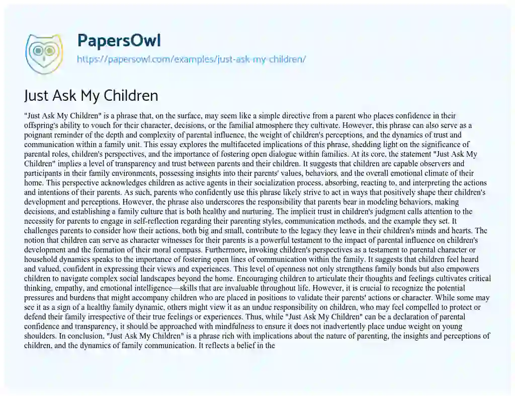 Essay on Just Ask my Children