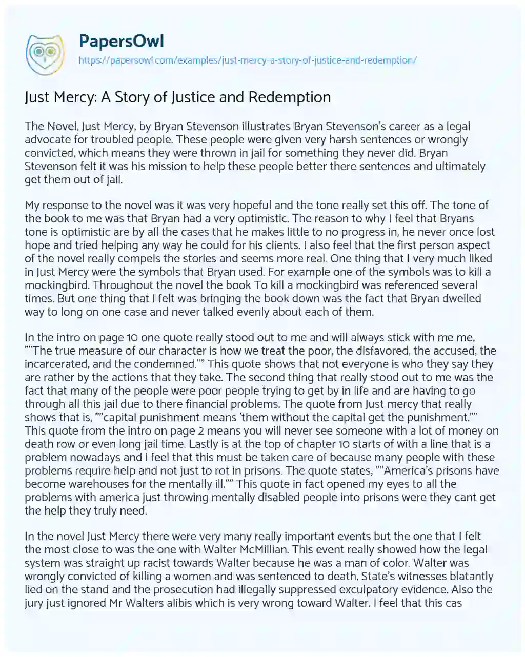 Essay on Just Mercy: a Story of Justice and Redemption
