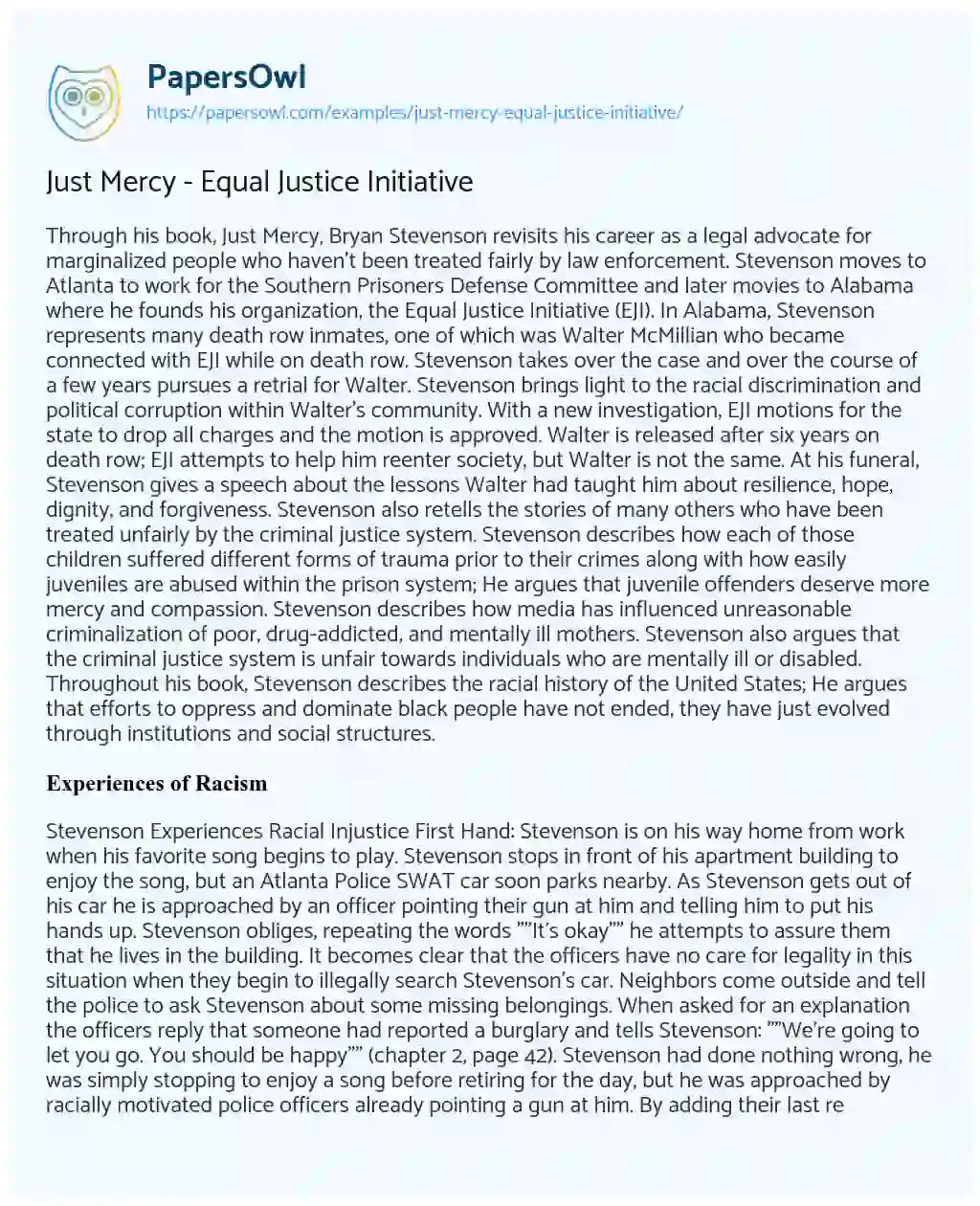 Just Mercy – Equal Justice Initiative essay