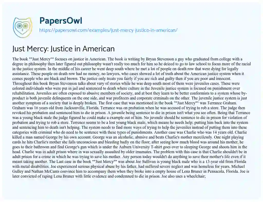 Essay on Just Mercy: Justice in American