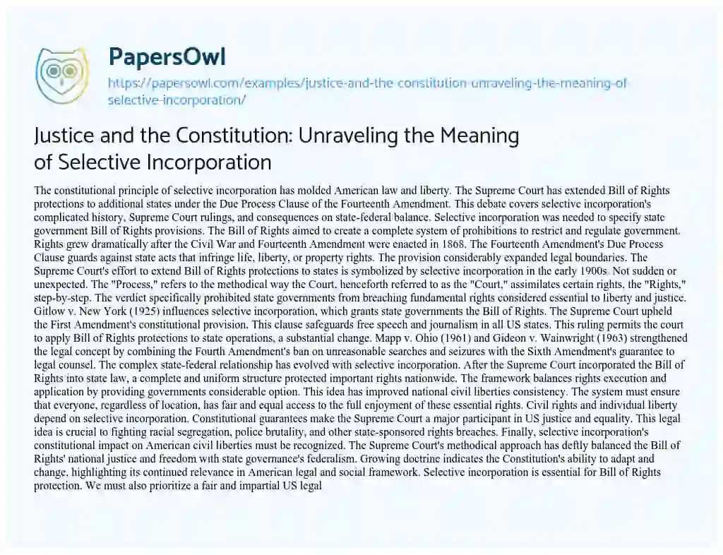Essay on Justice and the Constitution: Unraveling the Meaning of Selective Incorporation