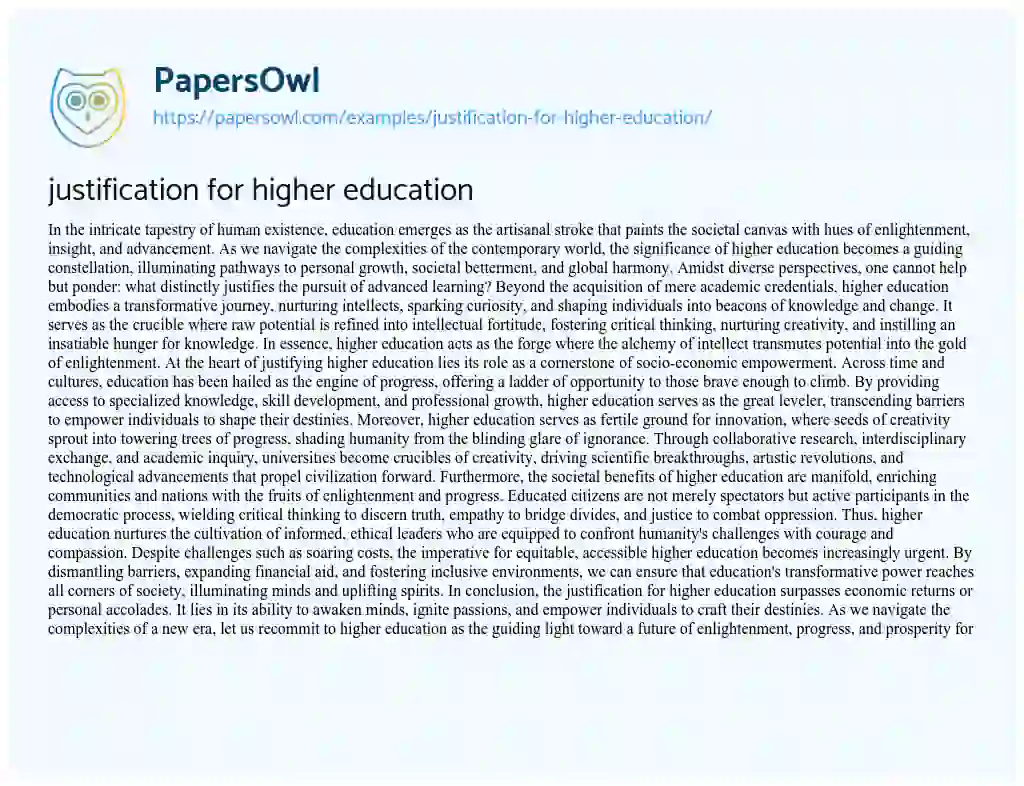 Essay on Justification for Higher Education