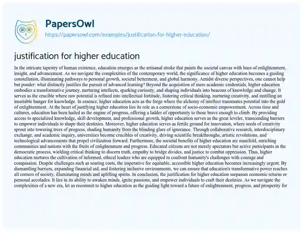 justification for higher education - Free Essay Example - 430 Words ...