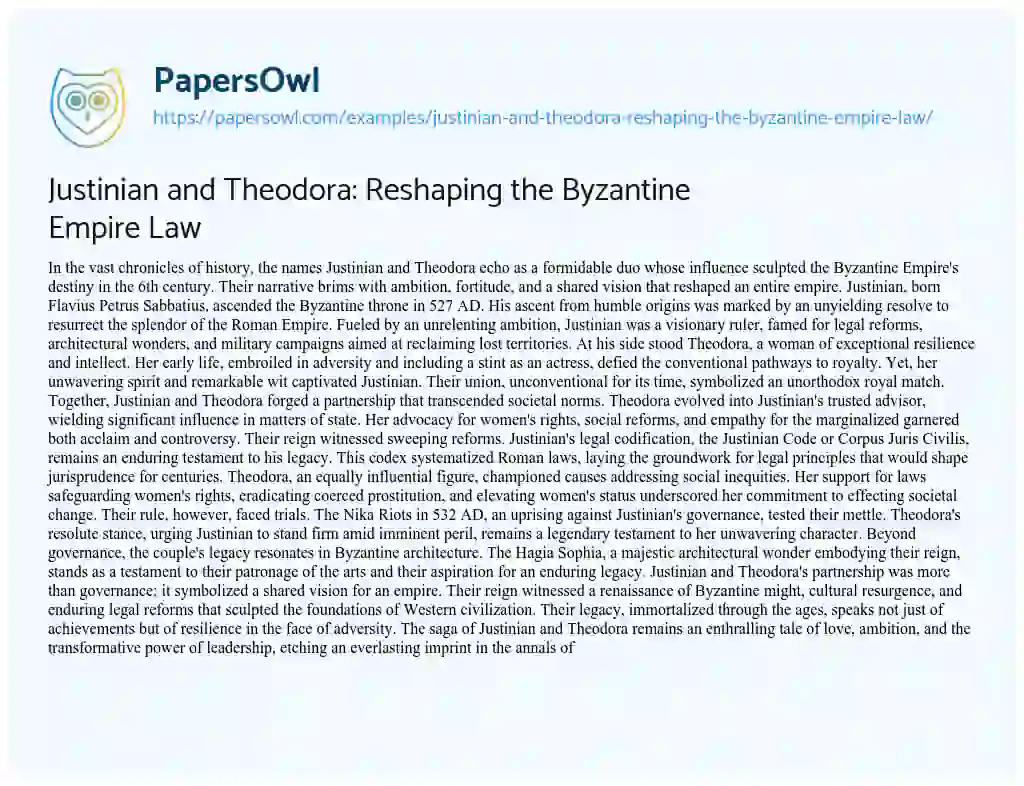 Essay on Justinian and Theodora: Reshaping the Byzantine Empire Law