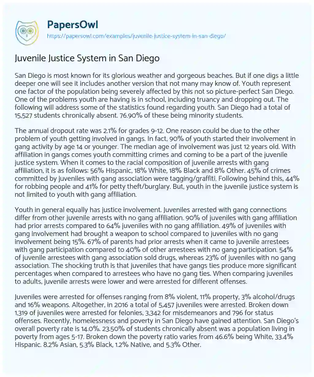 Essay on Juvenile Justice System in San Diego