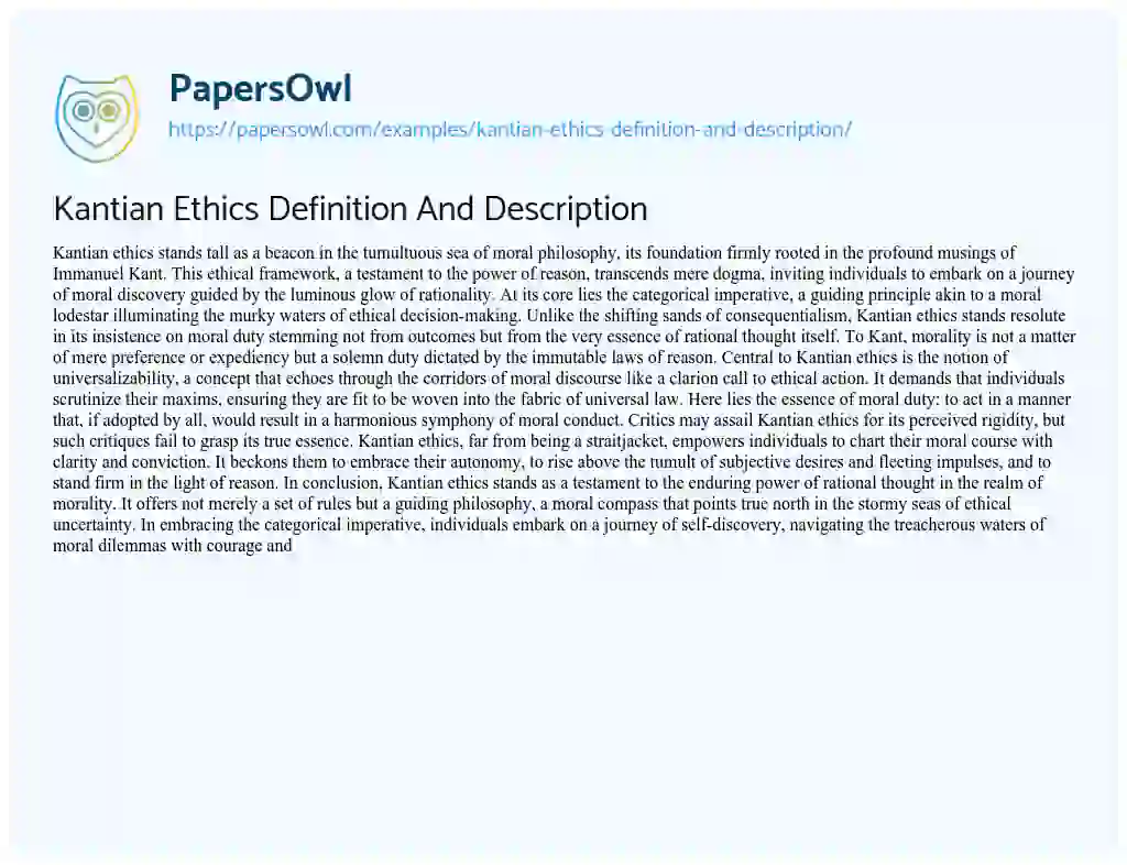 Essay on Kantian Ethics Definition and Description