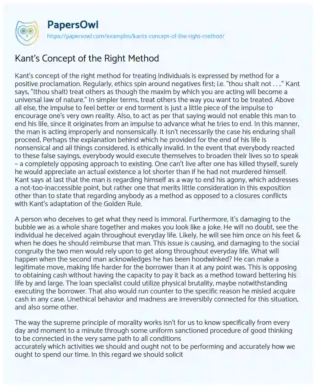 Kant’s Concept of the Right Method essay