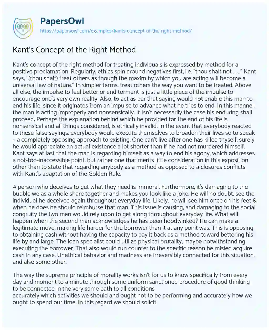 Essay on Kant’s Concept of the Right Method