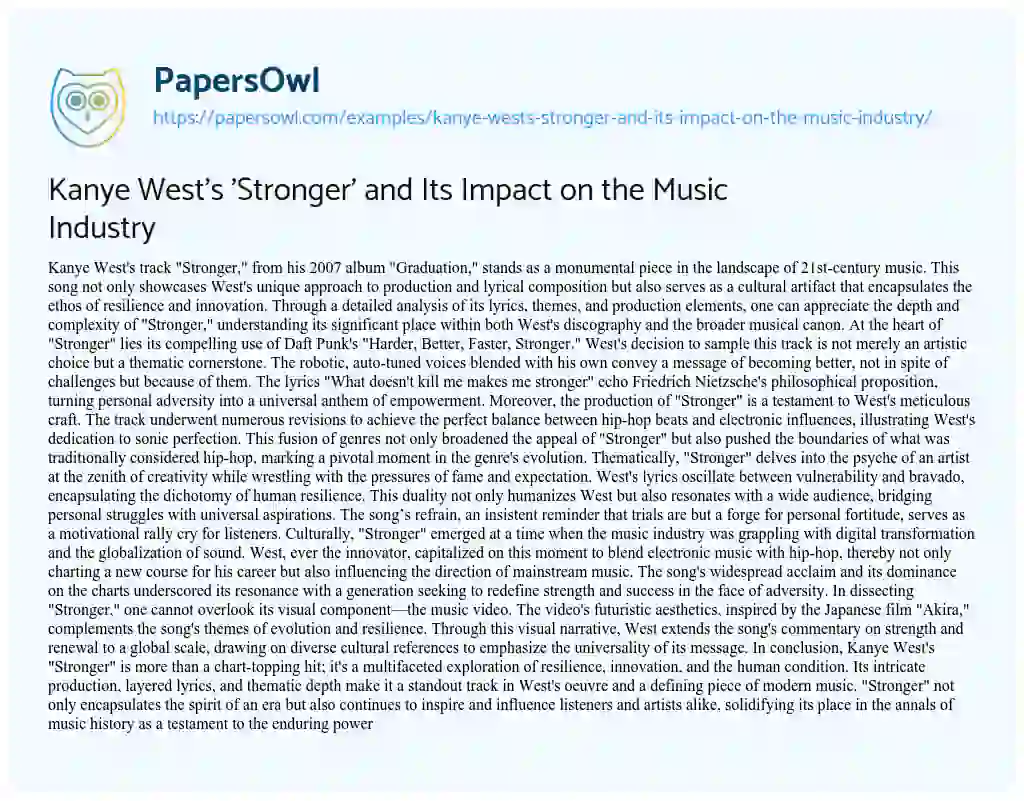 Essay on Kanye West’s ‘Stronger’ and its Impact on the Music Industry