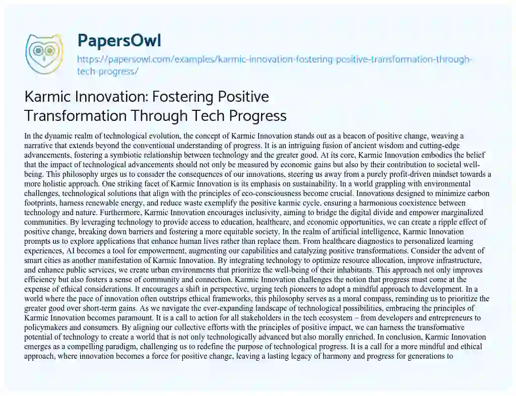 Essay on Karmic Innovation: Fostering Positive Transformation through Tech Progress