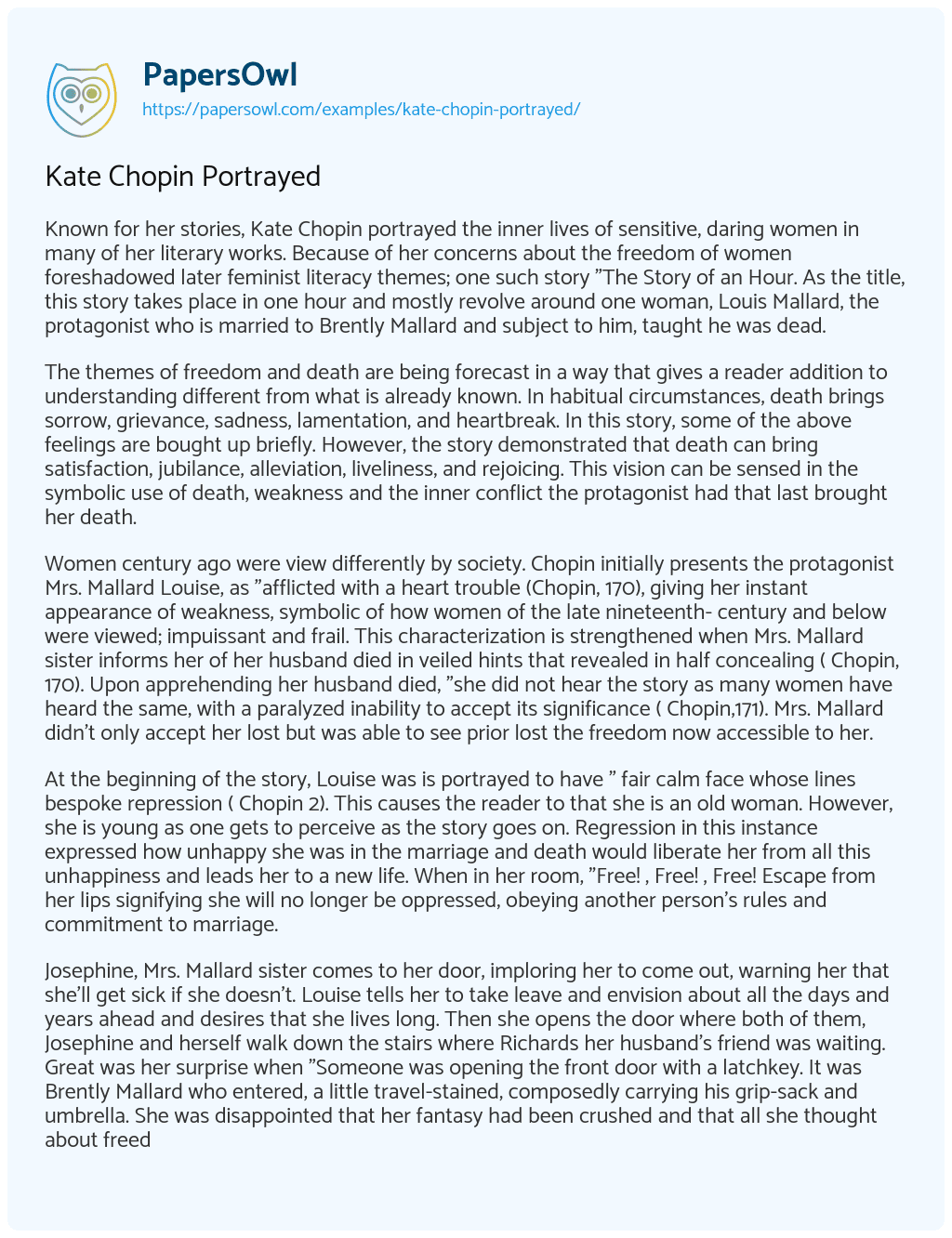 Kate Chopin Portrayed essay