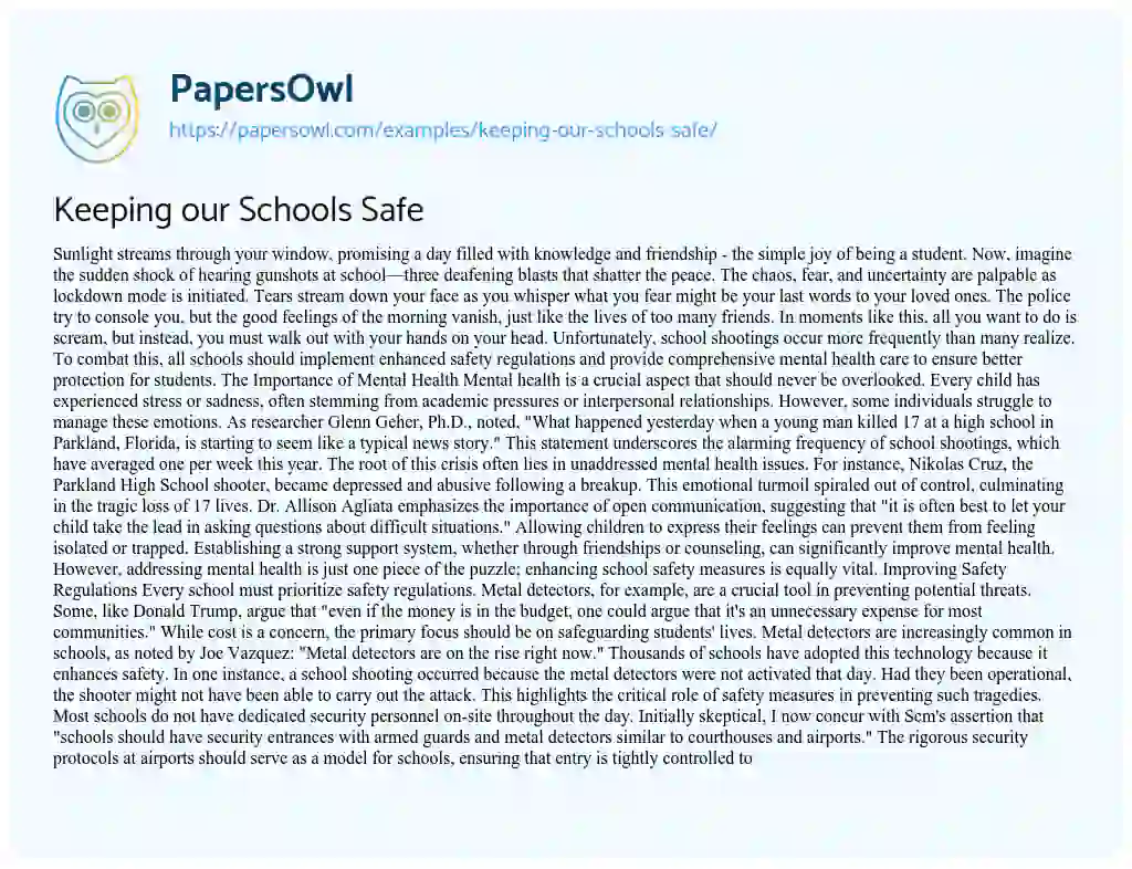 Essay on Keeping our Schools Safe