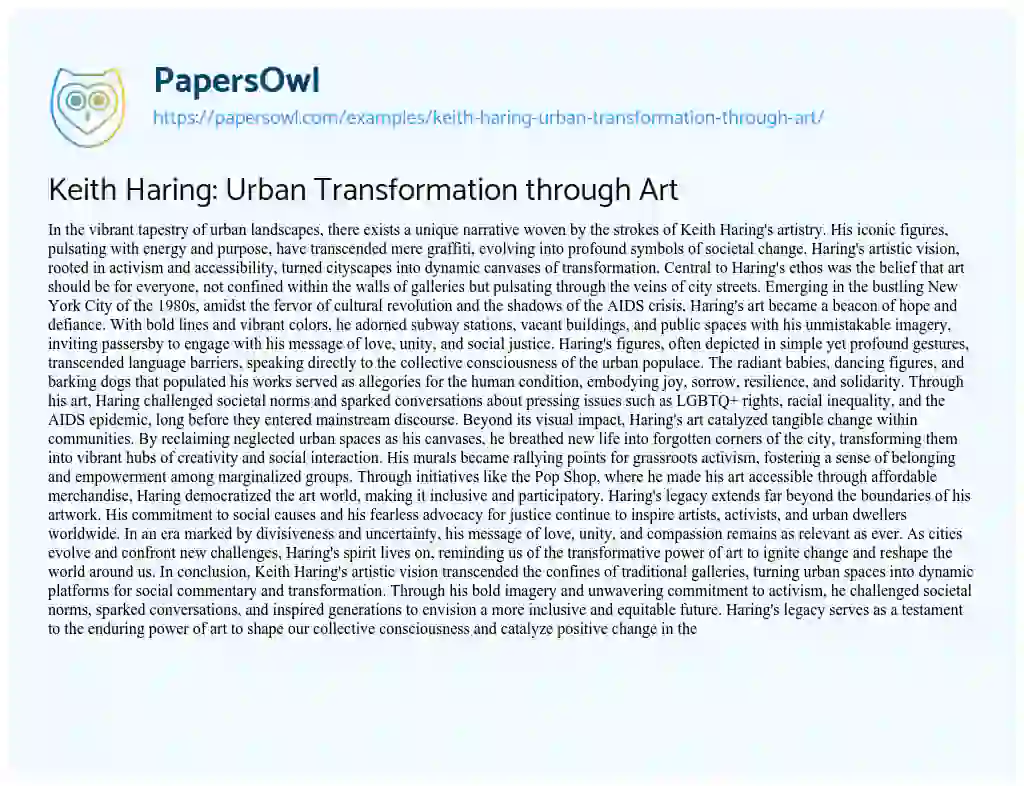Essay on Keith Haring: Urban Transformation through Art
