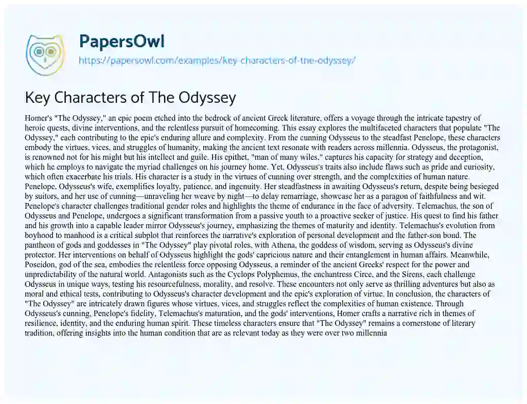 Essay on Key Characters of the Odyssey