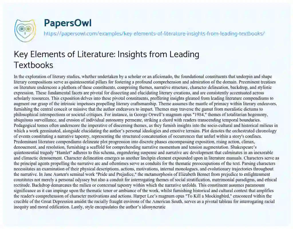 Essay on Key Elements of Literature: Insights from Leading Textbooks