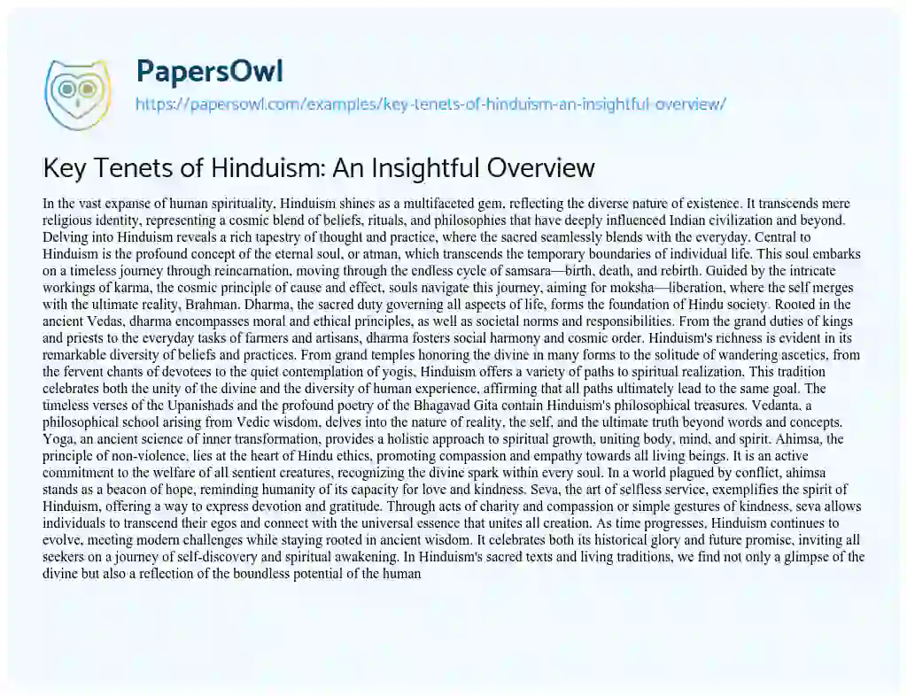 Essay on Key Tenets of Hinduism: an Insightful Overview