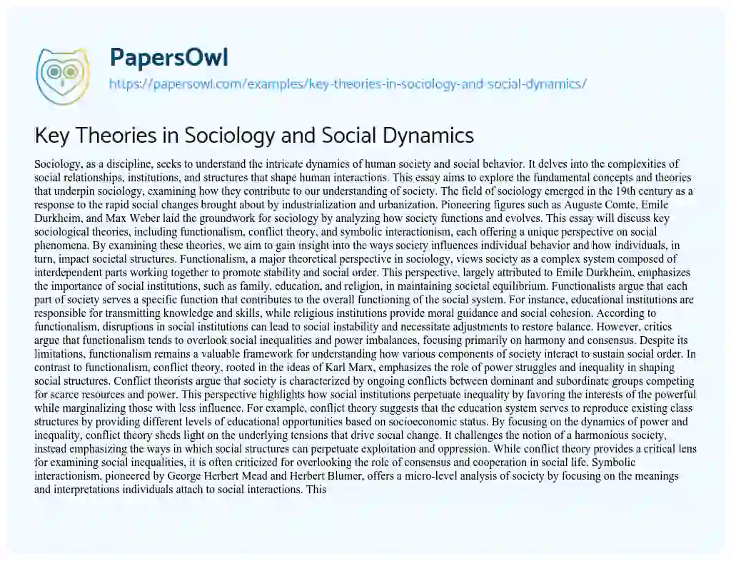Essay on Key Theories in Sociology and Social Dynamics