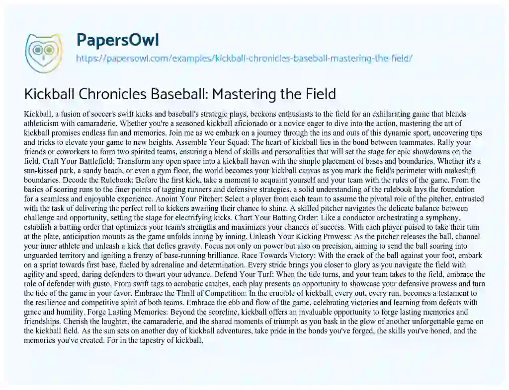 Essay on Kickball Chronicles Baseball: Mastering the Field