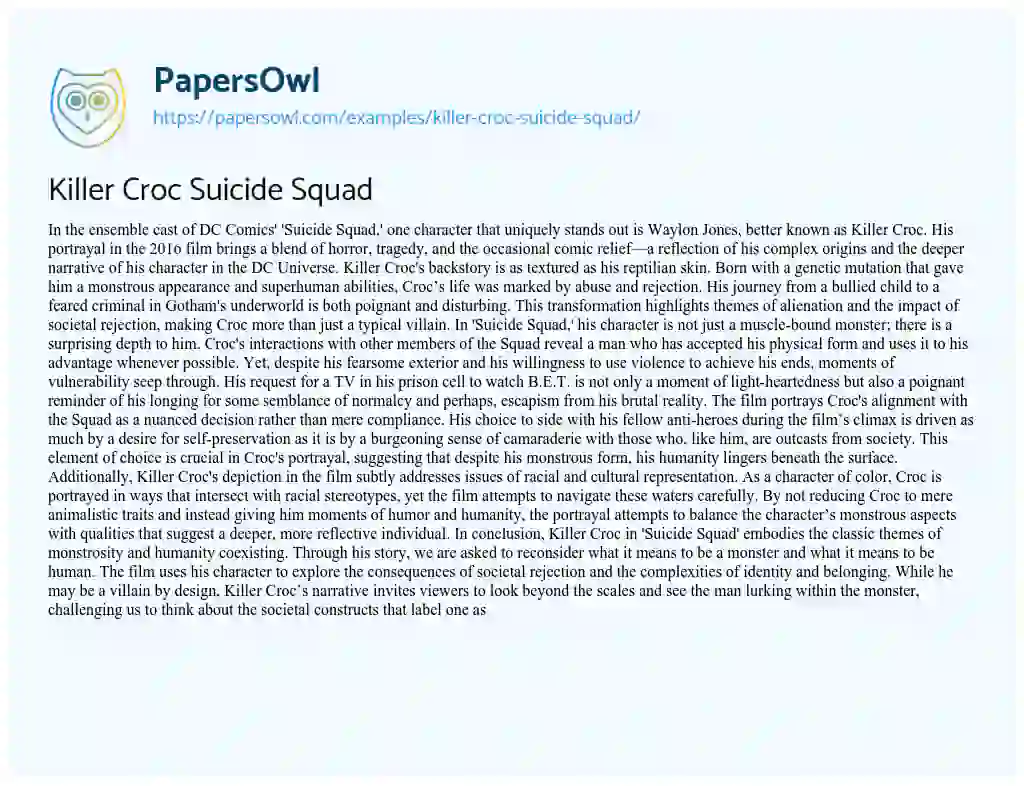 Essay on Killer Croc Suicide Squad