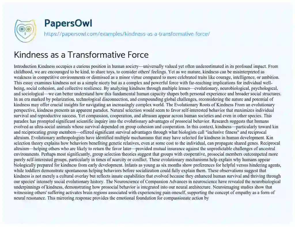 Essay on Kindness as a Transformative Force