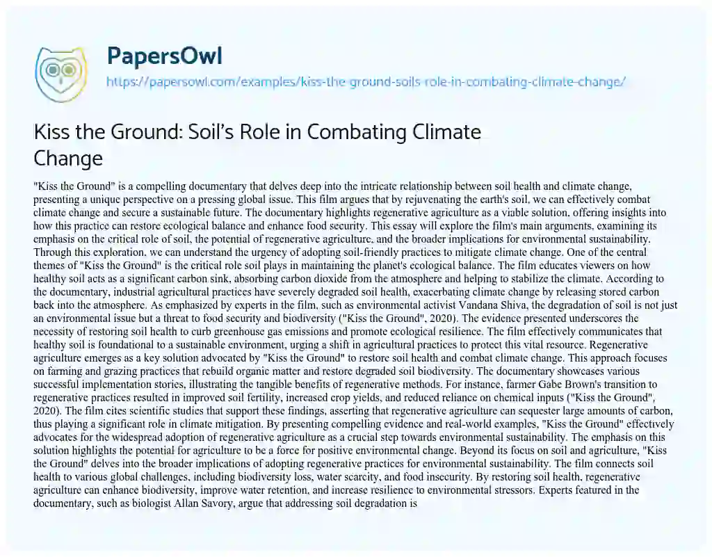 Essay on Kiss the Ground: Soil’s Role in Combating Climate Change