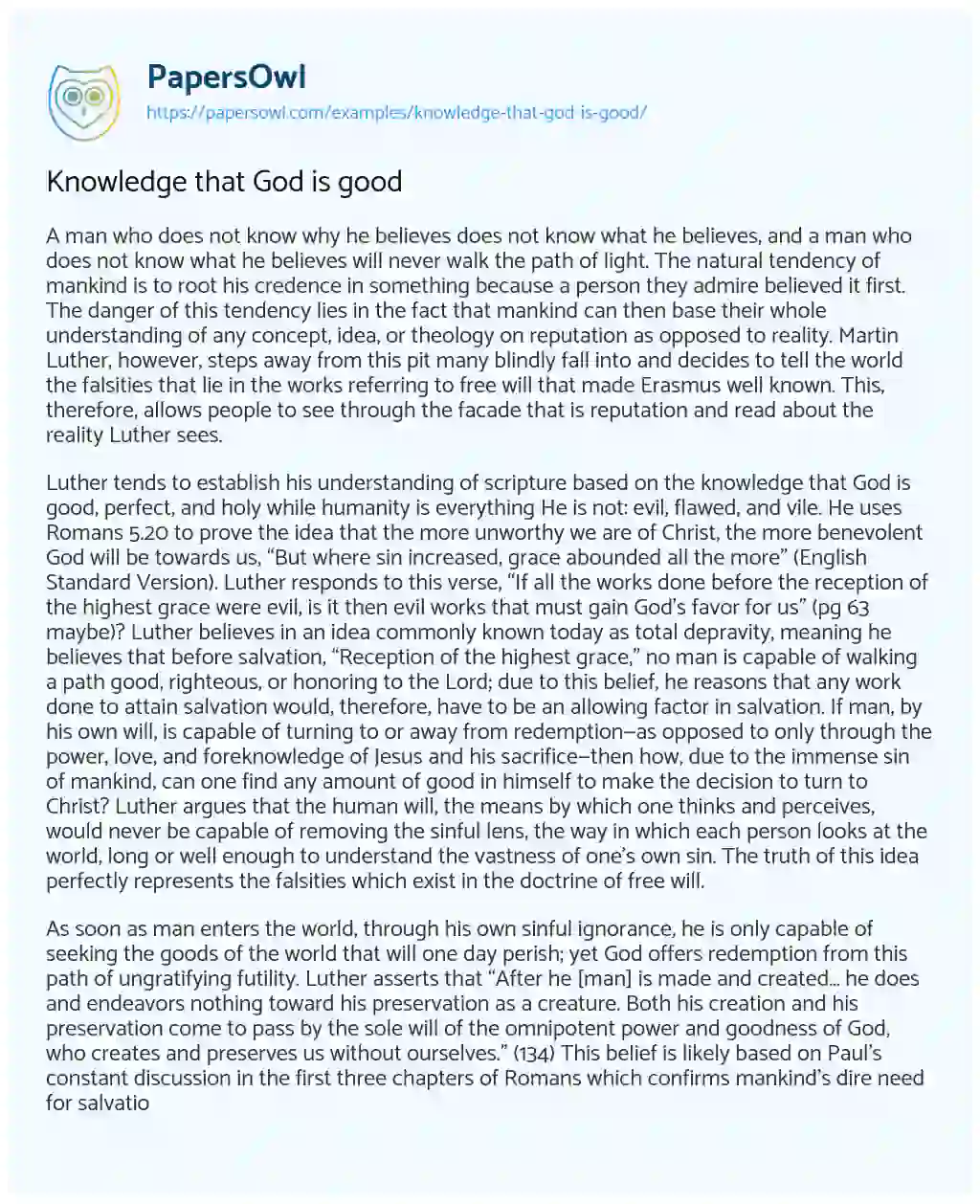 Essay on Knowledge that God is Good