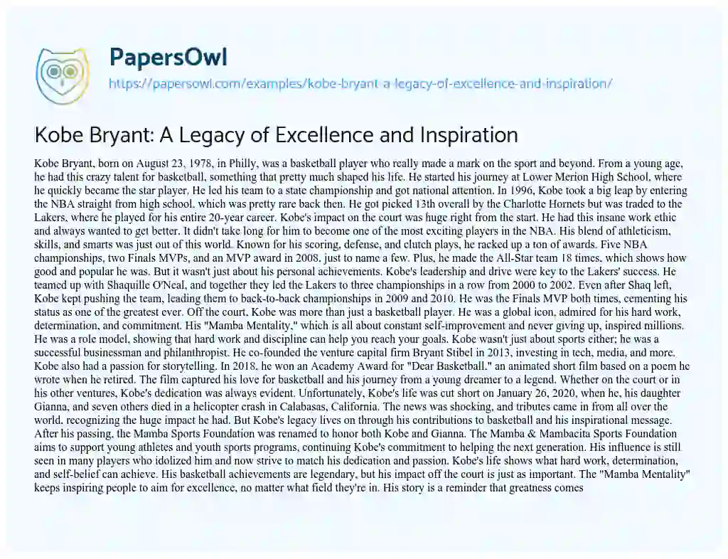 Essay on Kobe Bryant: a Legacy of Excellence and Inspiration