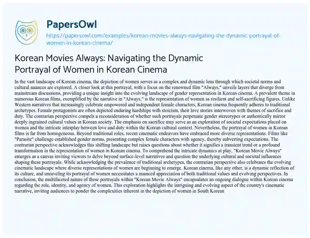 Essay on Korean Movies Always: Navigating the Dynamic Portrayal of Women in Korean Cinema