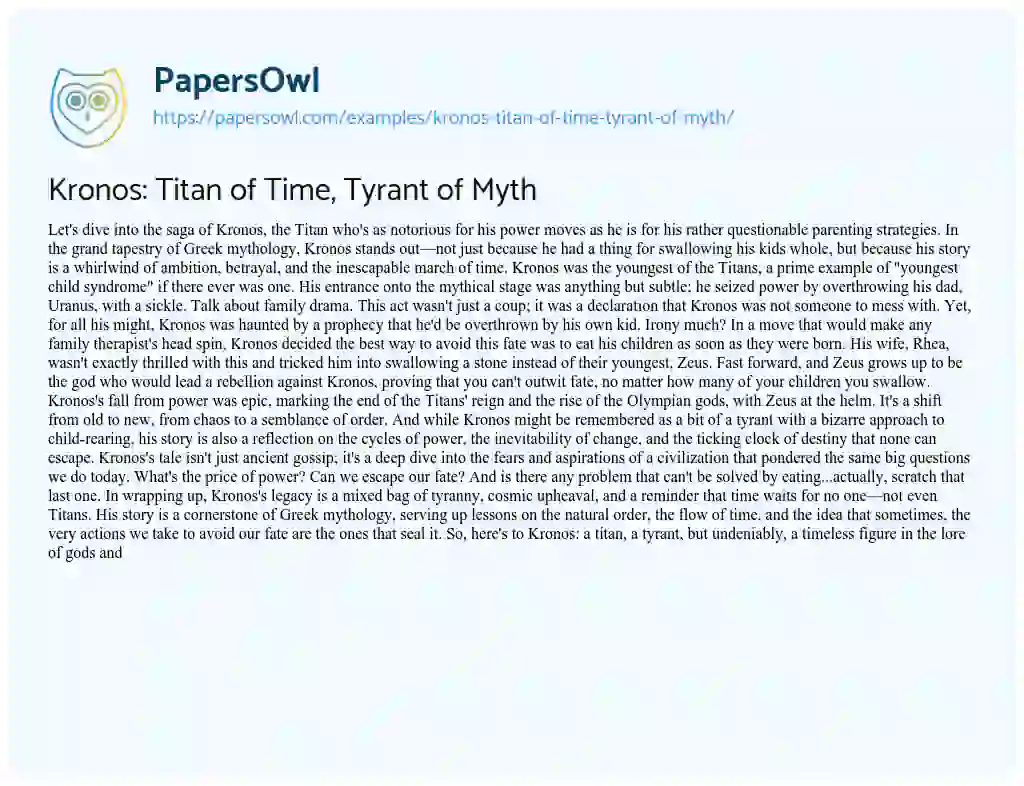 Essay on Kronos: Titan of Time, Tyrant of Myth