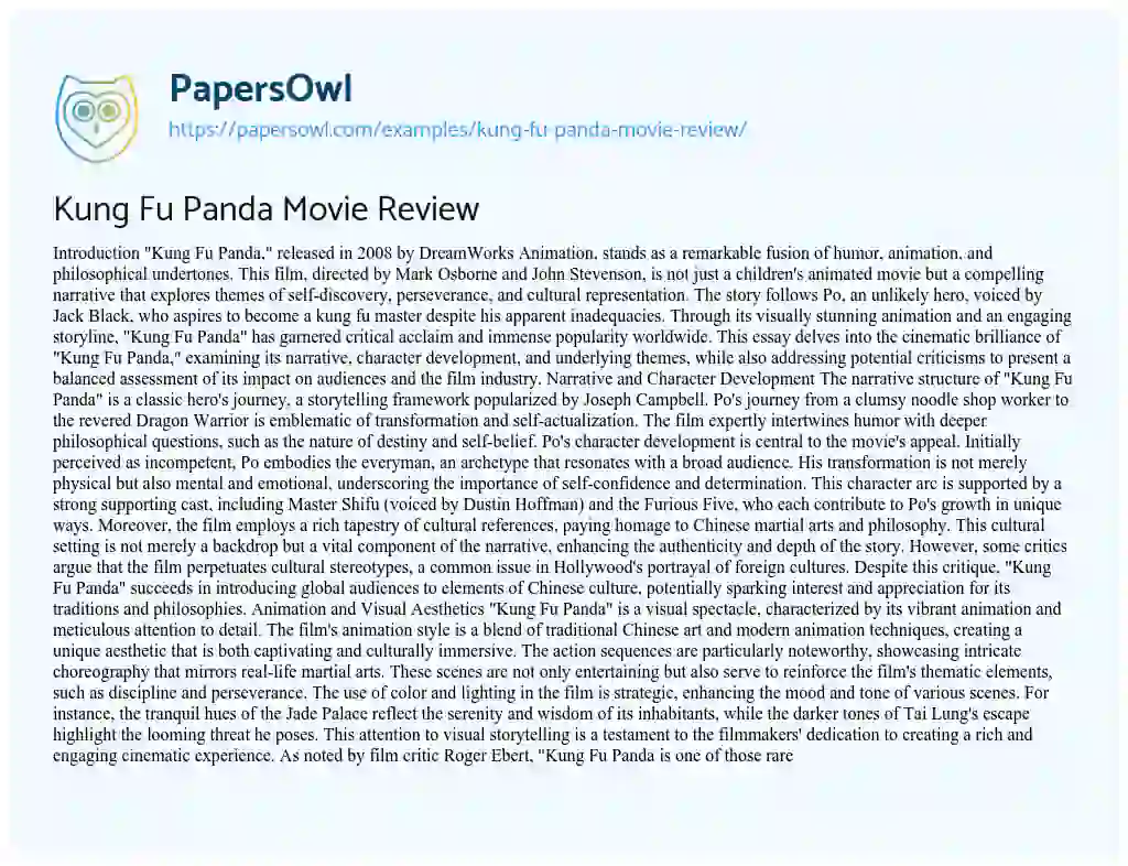 Essay on Kung Fu Panda Movie Review