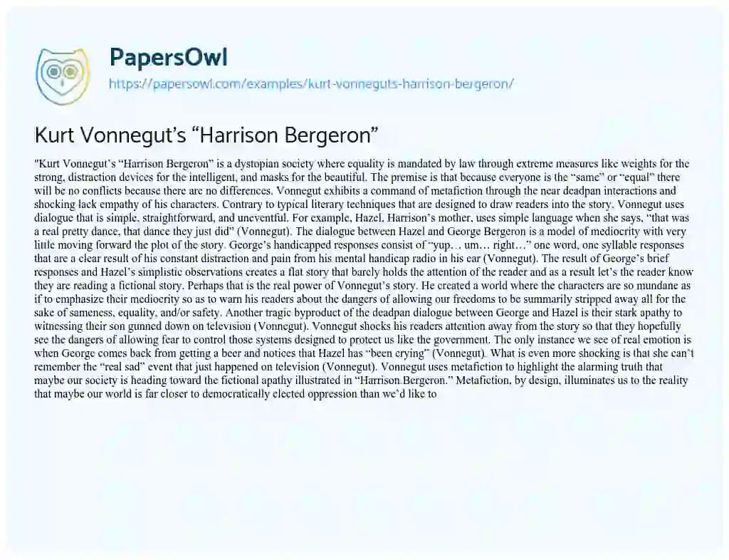 Kurt Vonnegut’s “Harrison Bergeron” essay